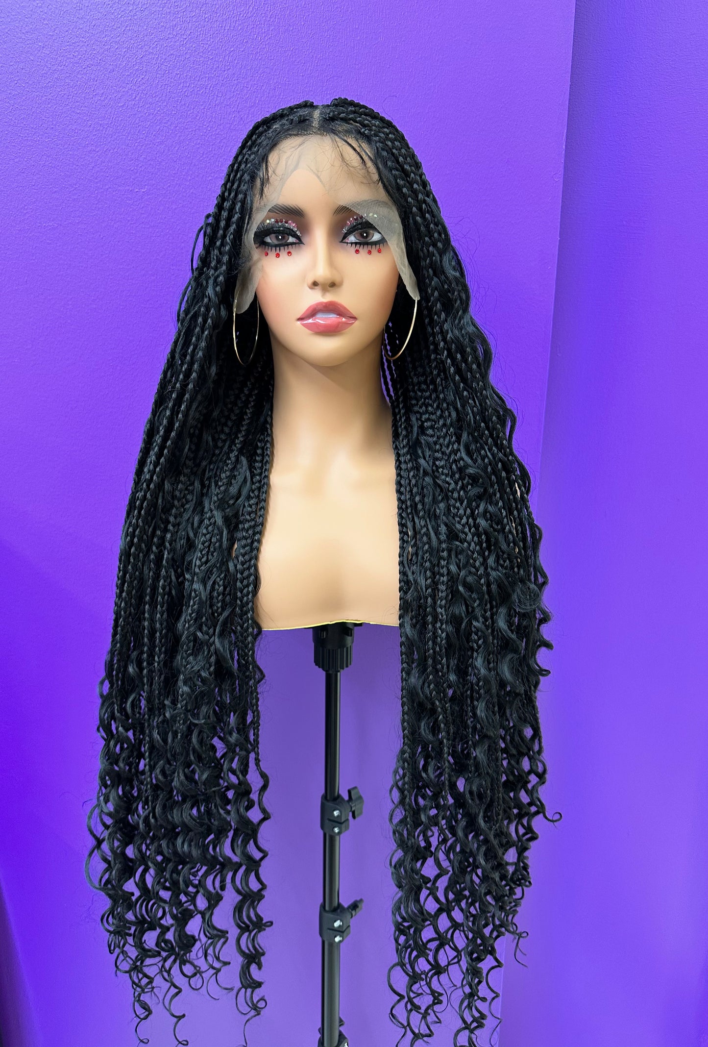 Double Lace Front Knotless Braided Wig with Boho Curls - 36"