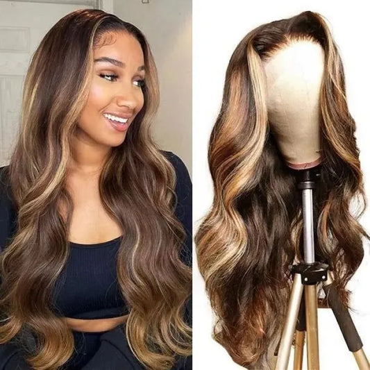250% density - 100% Brazilian Human Hair - 250% BODY WAVE Honey Blonde Piano Color Transparent lace pre-plucked