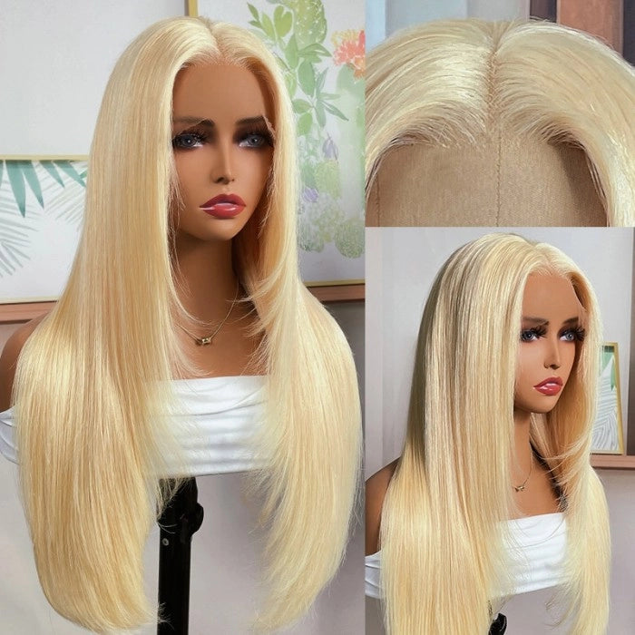 180% DENSITY - 100% Brazilian Human Hair - 180% STRAIGHT 613 Blonde Transparent lace pre-plucked