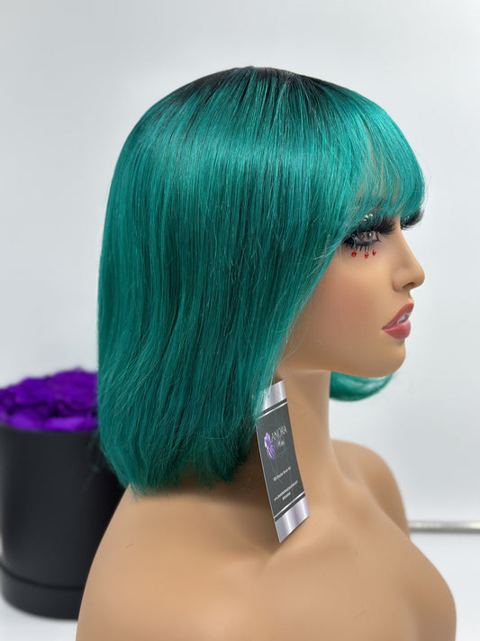 8" Bob wigs with bangs 100% Brazilian Human Hair - 150% Density Machine made Multiple Colors